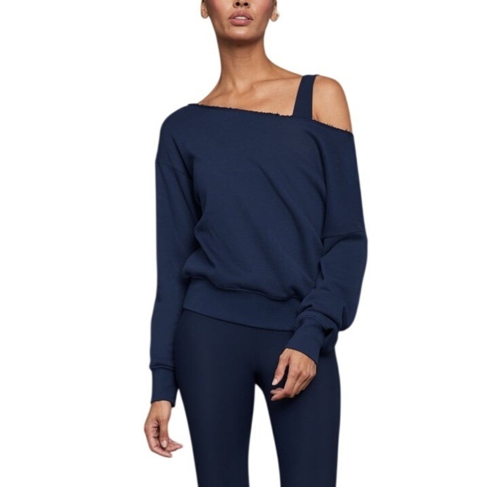 Carbon38 Navy Off Shoulder Sweatshirt in French Terry XL Relaxed Slouchy Casual